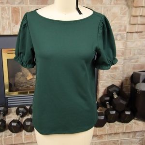 Ann Taylor Shirred Neck Boatneck Blouse -- Small - Green